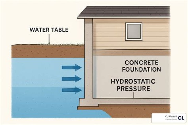 What causes hydrostatic pressure in basements?