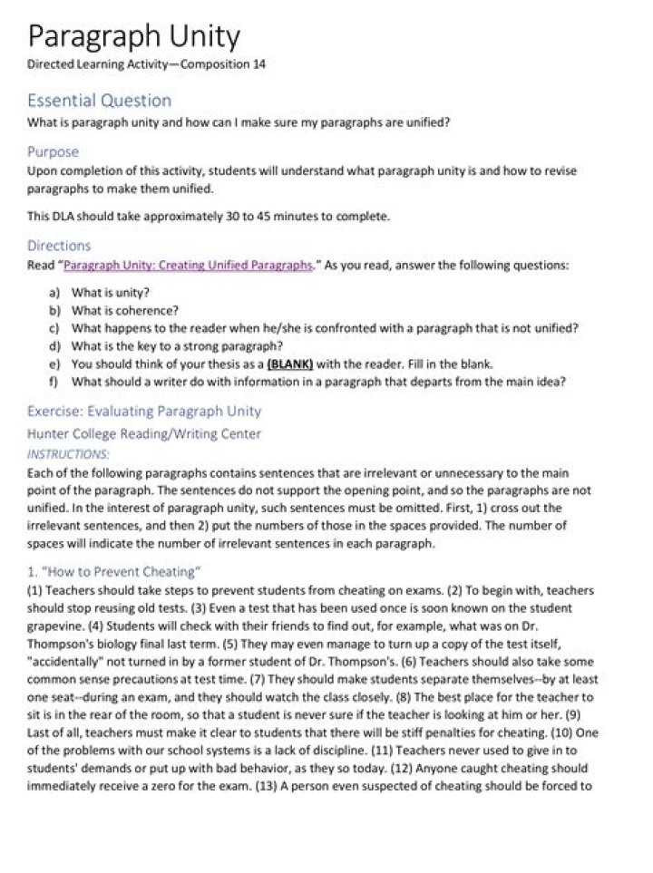 What is unity in paragraph with example?